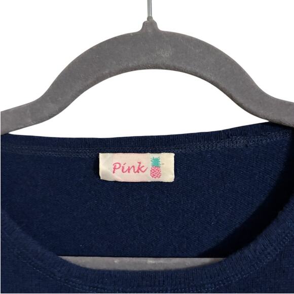Pink Pineapple Cashmere Navy Blue Elbow Patch Pullover Sweater - Picture 4 of 5